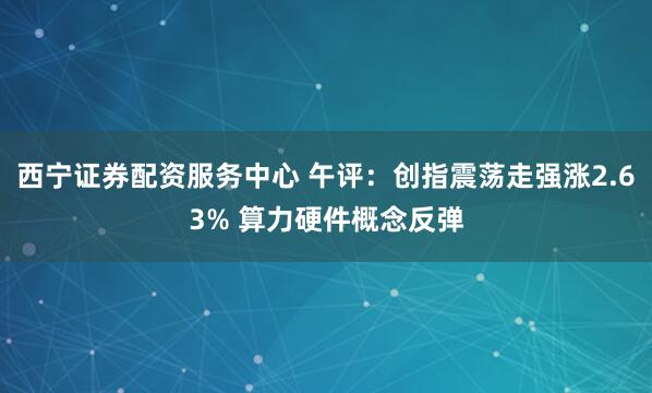 西宁证券配资服务中心 午评:创指震荡走强涨2.63% 算力硬件概念反弹