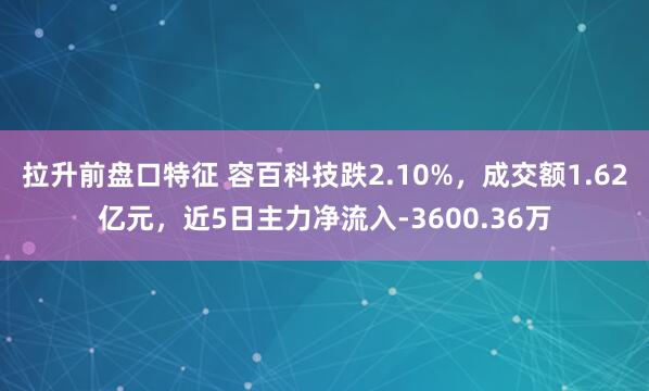 拉升前盘口特征 容百科技跌2.10%，成交额1.62亿元，近5日主力净流入-3600.36万