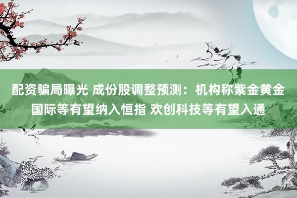 配资骗局曝光 成份股调整预测:机构称紫金黄金国际等有望纳入恒指 欢创科技等有望入通