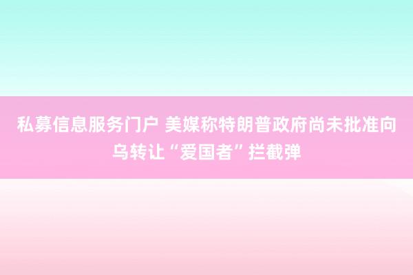 私募信息服务门户 美媒称特朗普政府尚未批准向乌转让“爱国者”拦截弹